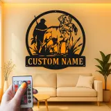 Insegna in metallo per cane da caccia con LED | Arte murale personalizzata per cacciatore e retriever | Regalo per amante della natura