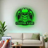 Décoration murale en métal personnalisée Crâne de Cowboy avec rétroéclairage LED - Cadeau personnalisé pour les passionnés de western - Décor de man cave