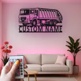Insegna LED personalizzata con camion della spazzatura | Arte murale in metallo su misura | Arredo per gestione rifiuti | Regalo per operatore ecologico