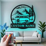 Cartel de metal LED con camper van personalizado, regalo para amantes de la aventura y decoración rústica