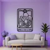 Gothic Skeleton Lovers Tarot-Kartenschild | Personalisierte LED Metall-Wandkunst | Romantische Totenkopf-Paar-Dekoration | Individuelles Jubiläumsgeschenk