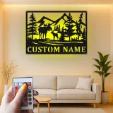 Letrero de metal personalizado con alce | Arte mural LED personalizado de fauna salvaje | Decoración rústica para cabaña y letrero con nombre para refugio
