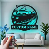 Panneau en métal de cargo personnalisé | Décor nautique en acier rétroéclairé | Art mural de bureau maritime | Cadeau personnalisé pour lui