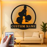 Décoration murale en métal personnalisée pour haltérophile avec rétroéclairage LED - Cadeau de fitness pour passionnés de gym