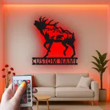 Décoration murale en métal personnalisée avec élans et ours en forêt avec rétroéclairage LED - Cadeau faunique pour les amoureux de la nature