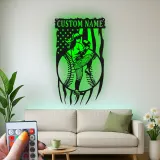 Décoration murale en métal personnalisée avec rétroéclairage LED pour lanceur de baseball - Cadeau sportif pour les fans de baseball