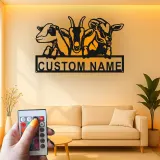 Personalisierte LED-Ziegen-Schild | Metall-Wandkunst für Ranch & Landhaus-Dekor | Geschenk für Ziegenliebhaber