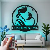 Arte mural de sirena personalizada | Letrero LED de metal a medida para habitación de niña | Decoración náutica mística con nombre