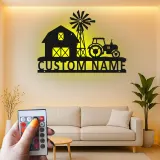 Insegna in metallo personalizzata con scena di fattoria e luce LED regalo per agricoltori decorazione rustica con trattore per la casa