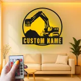 Personalisierte LED-Metall-Wandkunst mit Bagger-Motiv – Geschenk für Bauprofis, Büro oder Garage