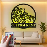 Peacock Metal Wall Art | Personalized LED Sign with Name | Elegant Home Decor Gift for Mom | Custom Bird Silhouette for Living Room