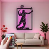 Insegna in metallo personalizzata con luce LED per giocatori di tennis - Regalo per appassionati di tennis e decorazione per sale giochi