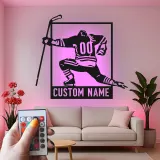 Arte metálico personalizado de jugador de hockey | Cartel LED con nombre a medida para sala de juegos | Regalo para deportista | Decoración para cueva masculina