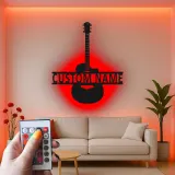 Insegna LED personalizzata a forma di chitarra | Arte murale con nome del musicista | Decorazione in metallo per studio musicale | Regalo per chitarristi