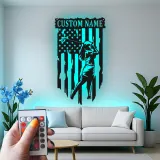 Panneau de golf personnalisé avec LED | Décoration murale en métal personnalisée pour golfeur | Décor drapeau américain pour bureau, maison et man cave
