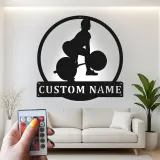 Décoration murale en métal personnalisée pour haltérophile avec rétroéclairage LED - Cadeau de fitness pour passionnés de gym