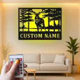 Décoration murale en métal personnalisée avec éclairage LED de forêt de cerfs - Cadeau pour les amoureux de la nature, décoration de chalet ou de pavillon 2