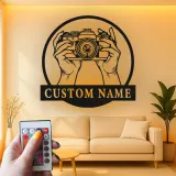 Fotograf LED-Schild | Individuelle Metall-Wandkunst für Studio-Dekor | Personalisierte Vintage-Kamera-Geschenk