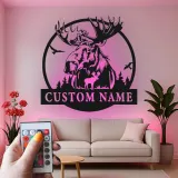 Insegna in Metallo Personalizzata con Alce e LED | Arte Murale Faunistica Personalizzata | Decorazione Rustica per Cabin e Regalo per Amanti della Natura