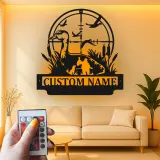 Personalisierte LED-Metall-Wandkunst mit Entenjagd – Geschenk für Jäger, Deko für Männerhöhle oder Ferienhaus