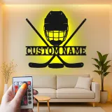 Enseigne personnalisée de hockey | Décoration murale LED en métal pour salle de jeux | Cadeau personnalisé pour joueur de hockey, garçons et fans