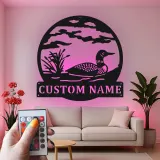 Custom Common Loon LED Metal Sign | Personalized Lake House Wall Art | Rustic Cabin Gift
