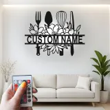 Cartel de cocina personalizado con LED | Arte mural de utensilios de metal floral personalizado | Regalo de decoración de chef para mamá | Decoración de cocina moderna de granja
