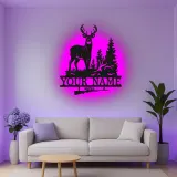 Insegna in metallo personalizzata per cacciatori di cervi con luce LED regalo personalizzato per cacciatori decorazione rustica per cabine 3