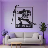 Arte metálico personalizado de jugador de hockey | Cartel LED con nombre a medida para sala de juegos | Regalo para deportista | Decoración para cueva masculina