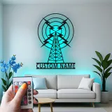 Personalisierte Metall-Schild eines Funkmastes | LED Vintage Broadcasting Kunst | Individuelles Geschenk für Funkamateur | Retro Studio Wanddekoration