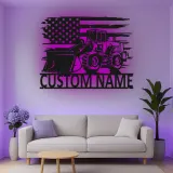Custom Bulldozer American Flag Led Light Metal Wall Art Construction Gift for Him Garage or Workshop Decor
