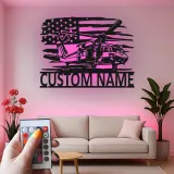 LED-Schild Black Hawk Helicopter | Personalisiertes Metallschild | Militärische Dekoration für Piloten | Patriotisches Geschenk für die Luftfahrt