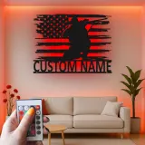 Personalized Sniper Metal Sign | LED American Flag Wall Art | Custom Military Decor for Veteran | Patriotic Man Cave Gift