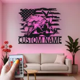 Insegna in metallo LED personalizzata con aquila e bandiera americana - Regalo patriottico per veterani, decorazione per man cave o ufficio