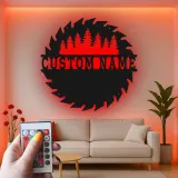 Cartel de metal LED del bosque de sierras personalizado, regalo para carpinteros, decoración rústica para el taller