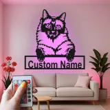 Décoration murale en métal personnalisée avec chat Maine Coon, rétroéclairage LED, cadeau pour amoureux des animaux, décoration de salon pour propriétaires de chats
