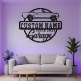 Individuelles LED-Schild für klassische Autos | Personalisierte Metall-Garagen-Dekoration | Vintage-Auto-Wandkunst | Beleuchtetes Männerhöhlen-Geschenk für Papa