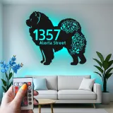 Insegna in metallo LED personalizzata Chow Chow, regalo per amanti dei cani, decorazione per indirizzo esterno
