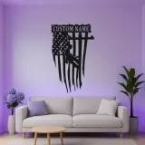 Personalized Lineman Gift | LED American Flag Metal Wall Art | Custom Electrical Worker Sign for Garage or Office