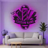 Insegna in metallo LED a forma di palo da barbiere personalizzata, regalo per barbieri, decorazione per saloni per parrucchieri