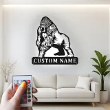 Gorilla LED Metal Wall Art | Custom Name Sign for Home Gym & Man Cave | Personalized Wildlife Decor