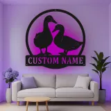 Insegna in metallo LED personalizzata con coppia di anatre - Regalo per fattoria, decorazione rustica per cucina o giardino