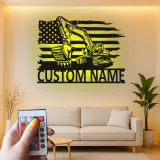 Custom Excavator Led Light Metal Wall Art Construction Worker Gift Man Cave Decor
