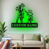 Cartel de metal personalizado con luz LED para padre e hijo motocross, regalo único para papá, decoración para garaje o man cave