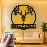 Insegna in metallo personalizzata con luce LED a forma di teschio di cervo regalo per cacciatori decorazione rustica per cabine