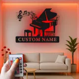 Cartel de metal de piano de cola personalizado con LED | Cartel de sala de música personalizado | Regalo para músico | Silueta de piano de cola