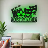 Personalized Theater Sign with LED | Custom Movie Room Decor | Metal Film Reel & Masks Wall Art for Cinema Lover Gift