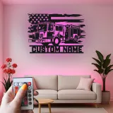 Enseigne personnalisée pour pompier en métal avec LED | Décoration murale personnalisée de camion de pompiers | Cadeau pour pompier pour déco de caserne