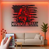 Décoration murale LED en métal pour pompier personnalisée | Plaque drapeau américain pour pièce dédiée ou bureau | Cadeau de retraite pour héros