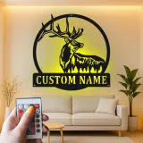 Personalisierte LED-Metall-Wandkunst mit Elch – Jagdgeschenk für Ihn, rustikale Hüttendeko